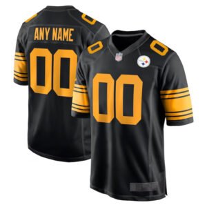 Custom Pittsburgh Steelers Black with Yellow Lettering Alternate Jersey